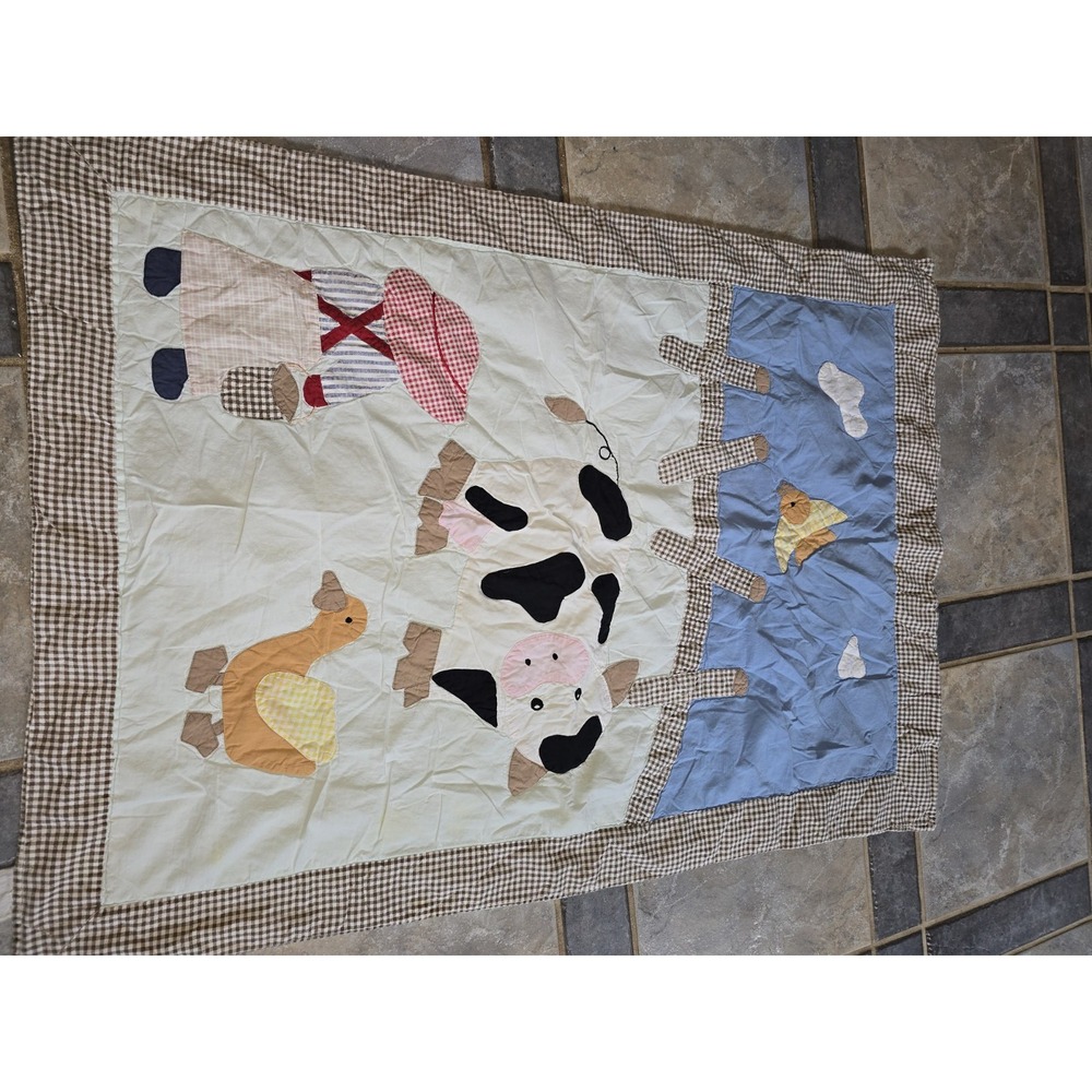 Vtg Baby Quilt Blanket Farm Cow Duck‎